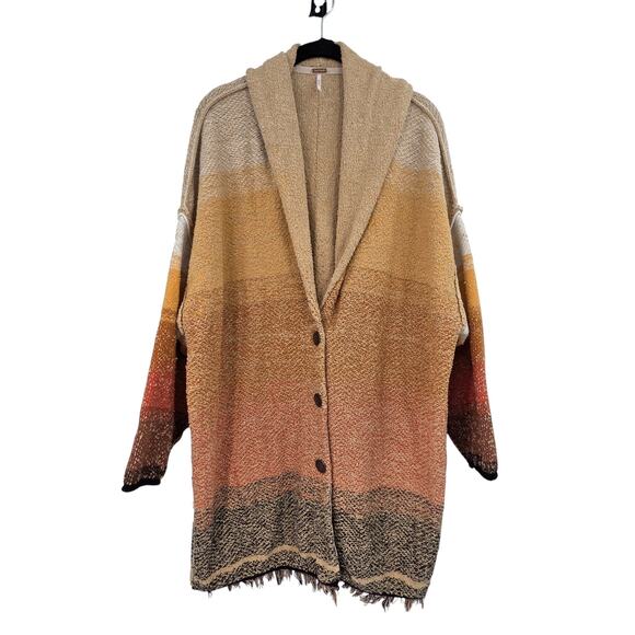 FREE PEOPLE XS SUNSET OVERSIZE KNIT FRIGE LONG SEEVE BUTTON FRONT CARDIGAN - Picture 1 of 6
